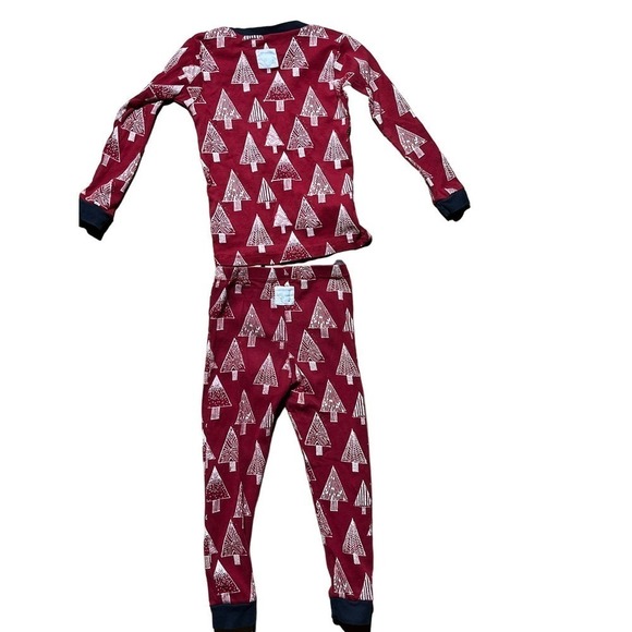 Burt's Bees Kids Christmas Pajamas. Red with Christmas Trees. Size 5. - Picture 3 of 4